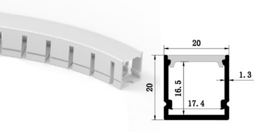 Flexible Aluminum profil m. silicone cover 2m. 20x20mm