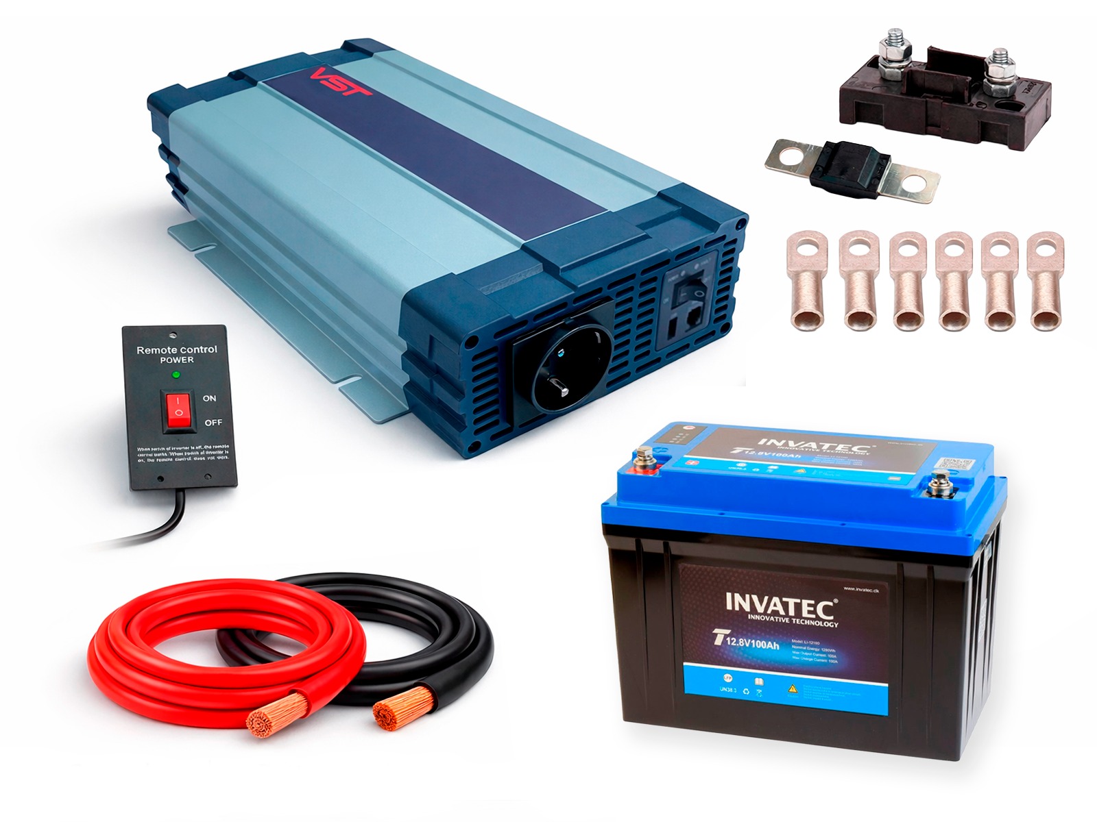 VST inverterpakke 1.200W 12V/230V inkl. mont.dele og eksternt batteri