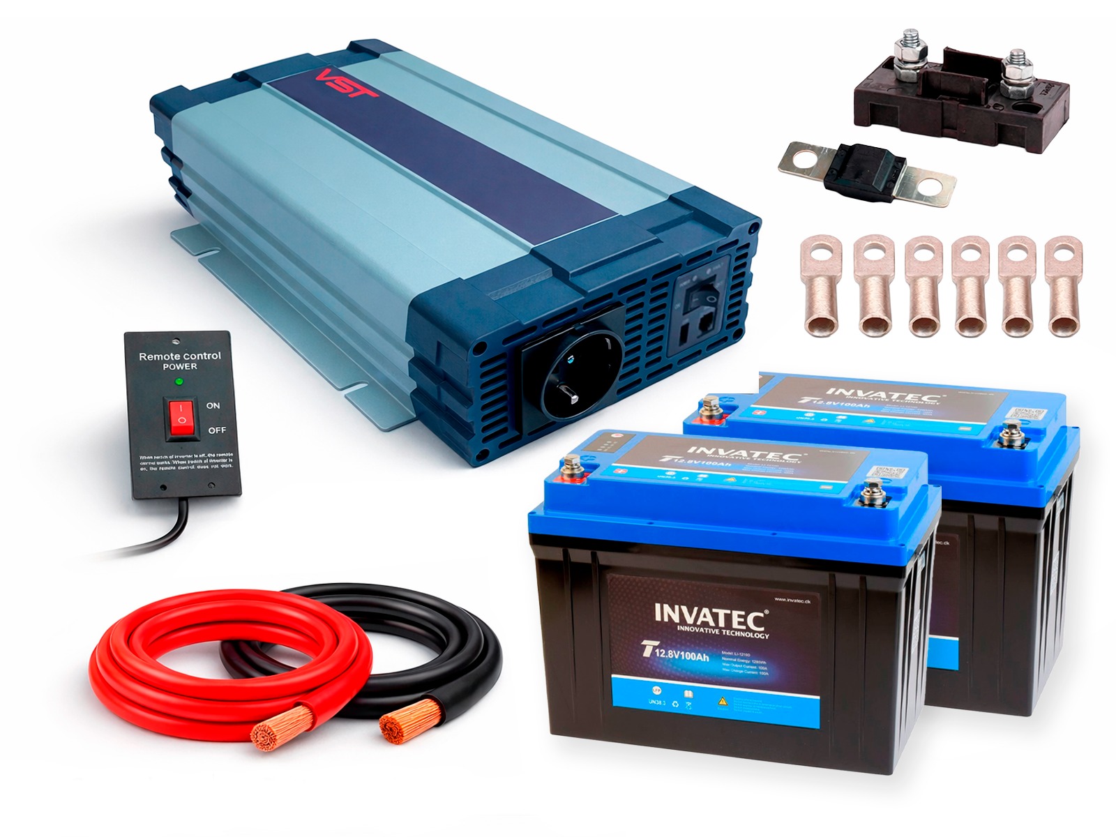 VST inverterpakke 2.000W 12V/230V inkl. mont.dele og 2 eksterne batterier