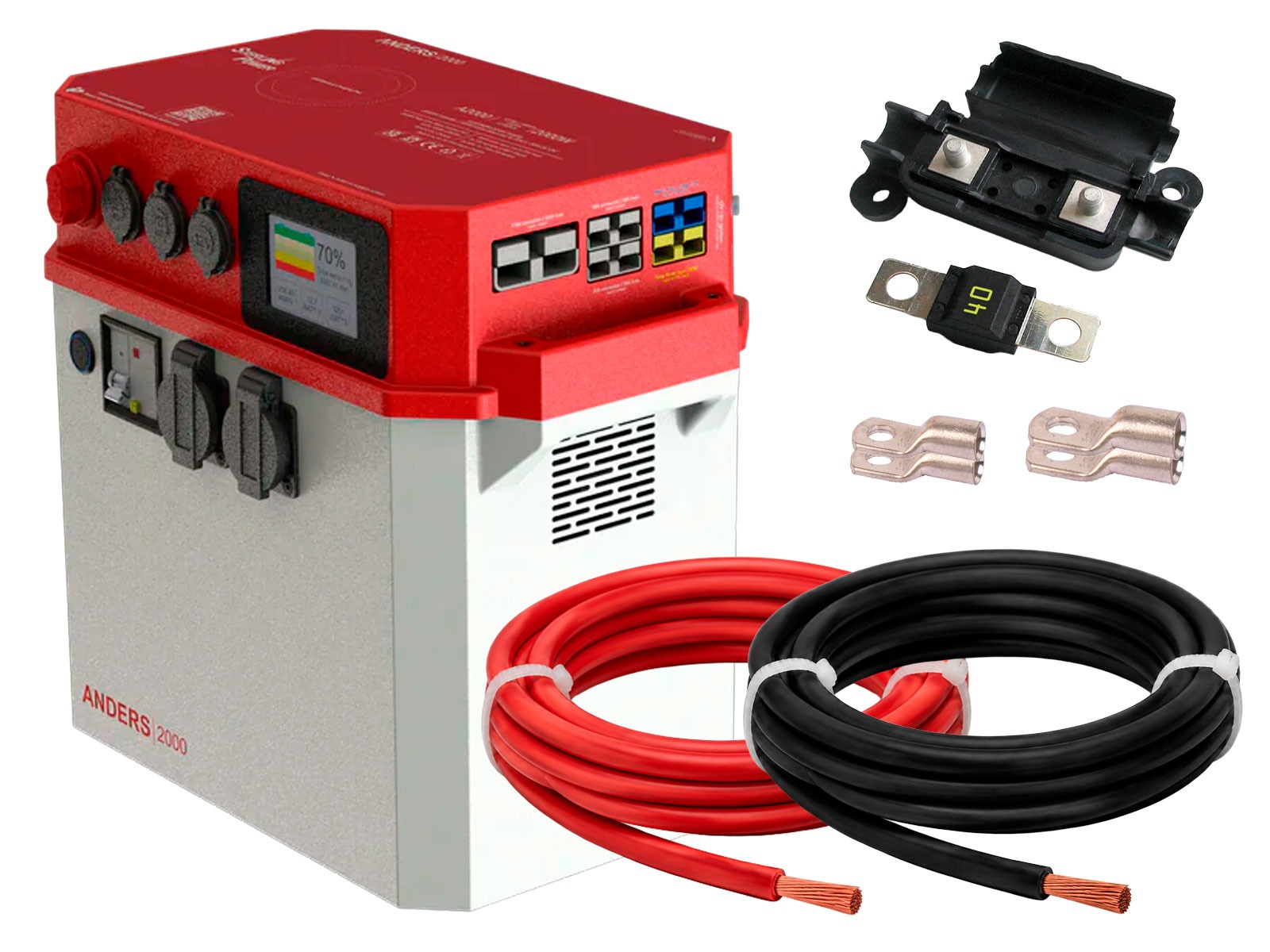 Kombi-inverter/batteri 2.000W sæt inkl. mont.dele