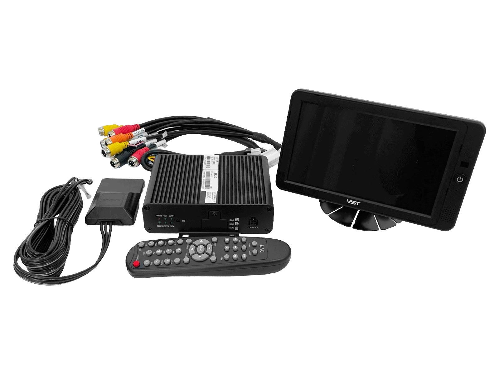 4 kanals FHD optager samt 7t. touch monitor. inkl GPS & 4G antenne. Sim kort slot indbygget