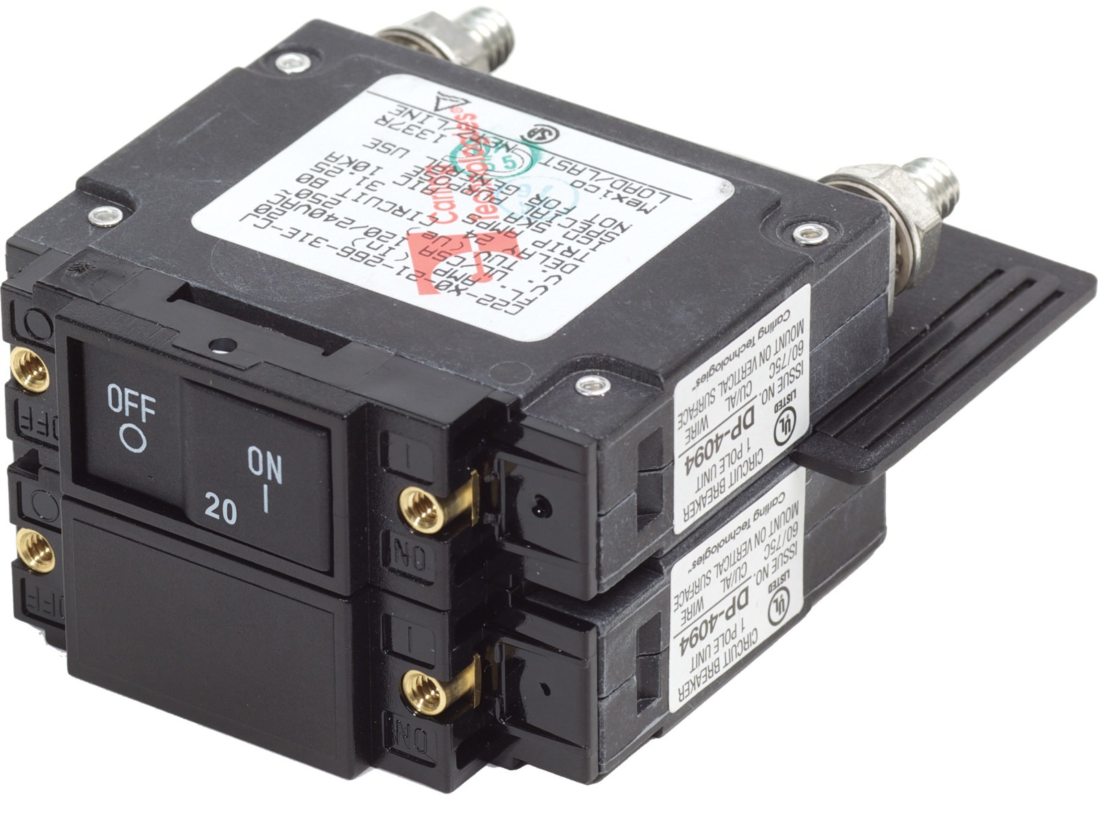 BS Circuit Breaker UL-489 Double Pole Flat Rocker 20A