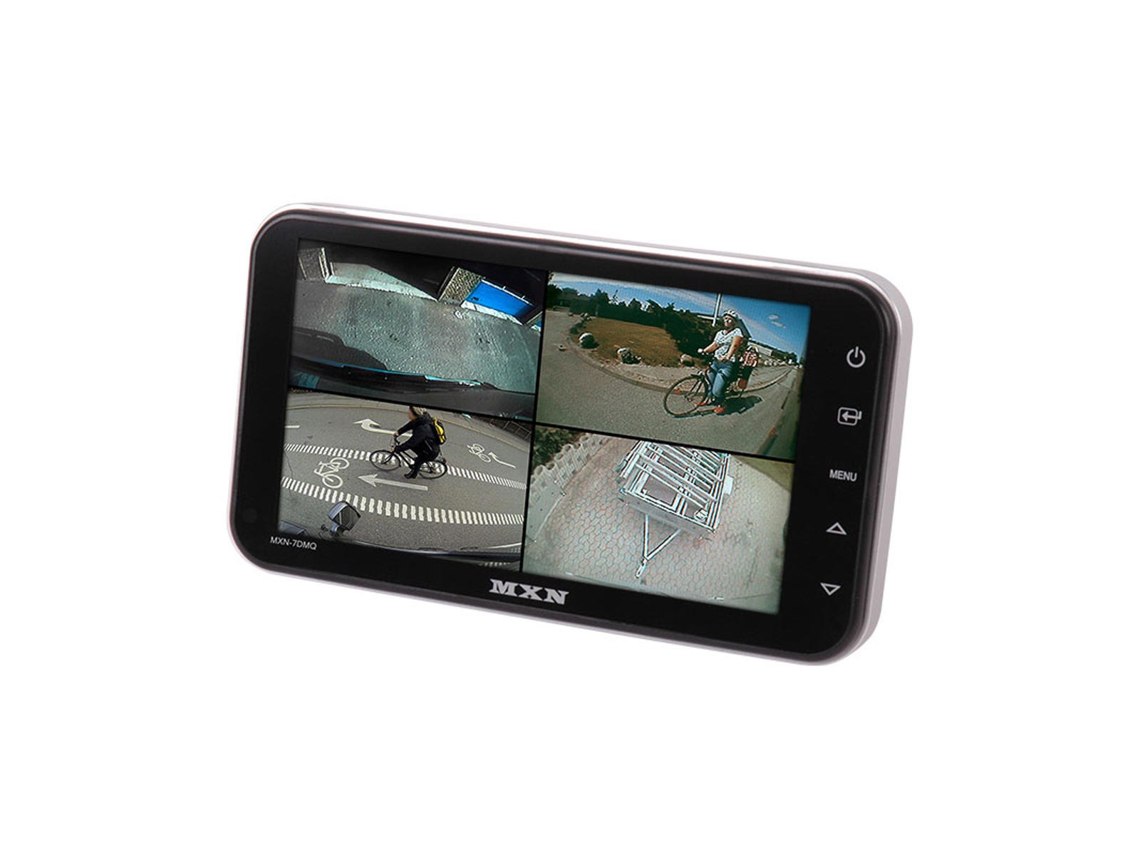 7" LCD LED quad split monitor med touchknapper. 10-30V.
