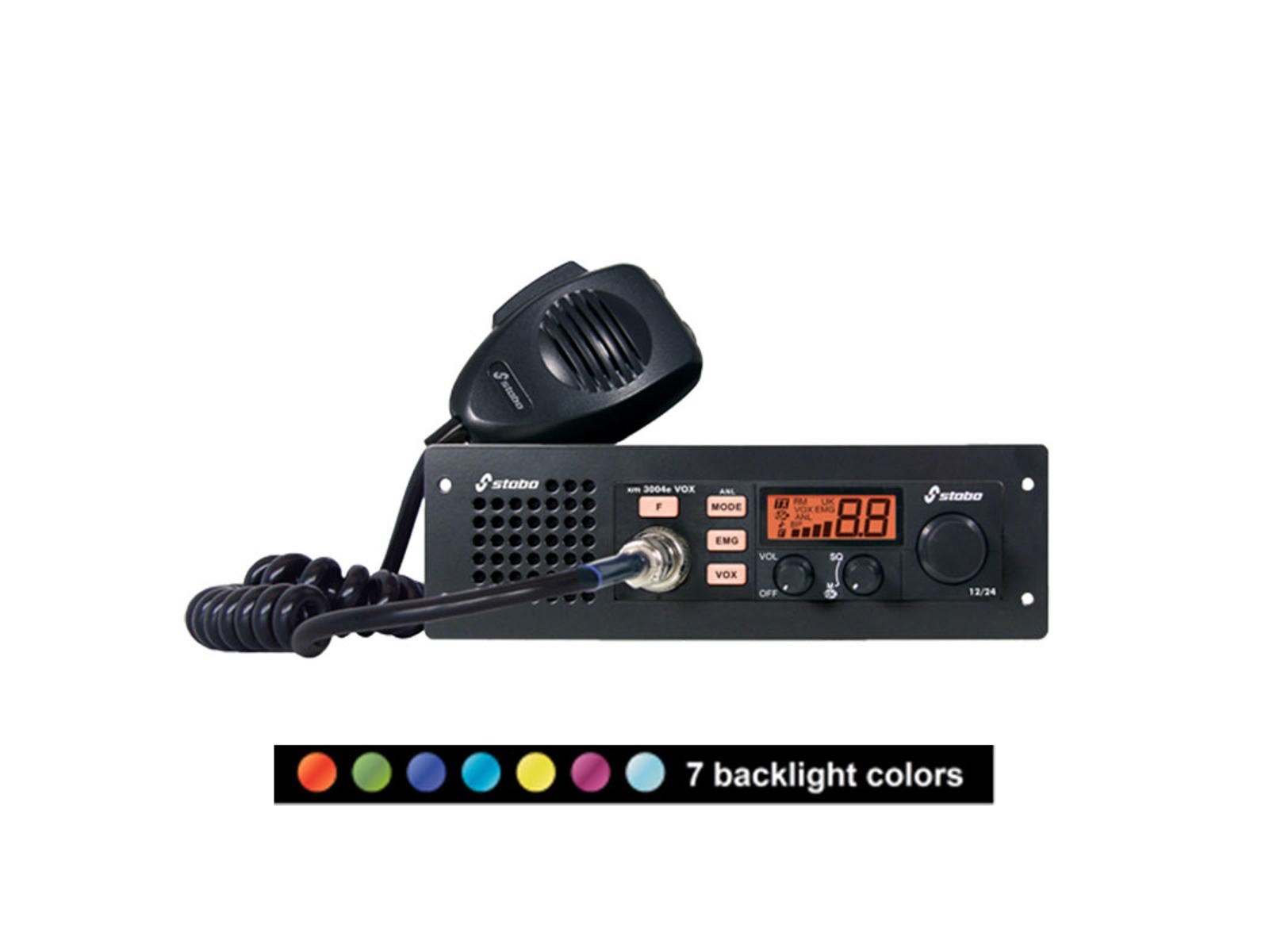 Stabo Walkie-Talkie. 10-30V. VOX. Inklusiv mikrofon, strømkabel og DIN-ramme.