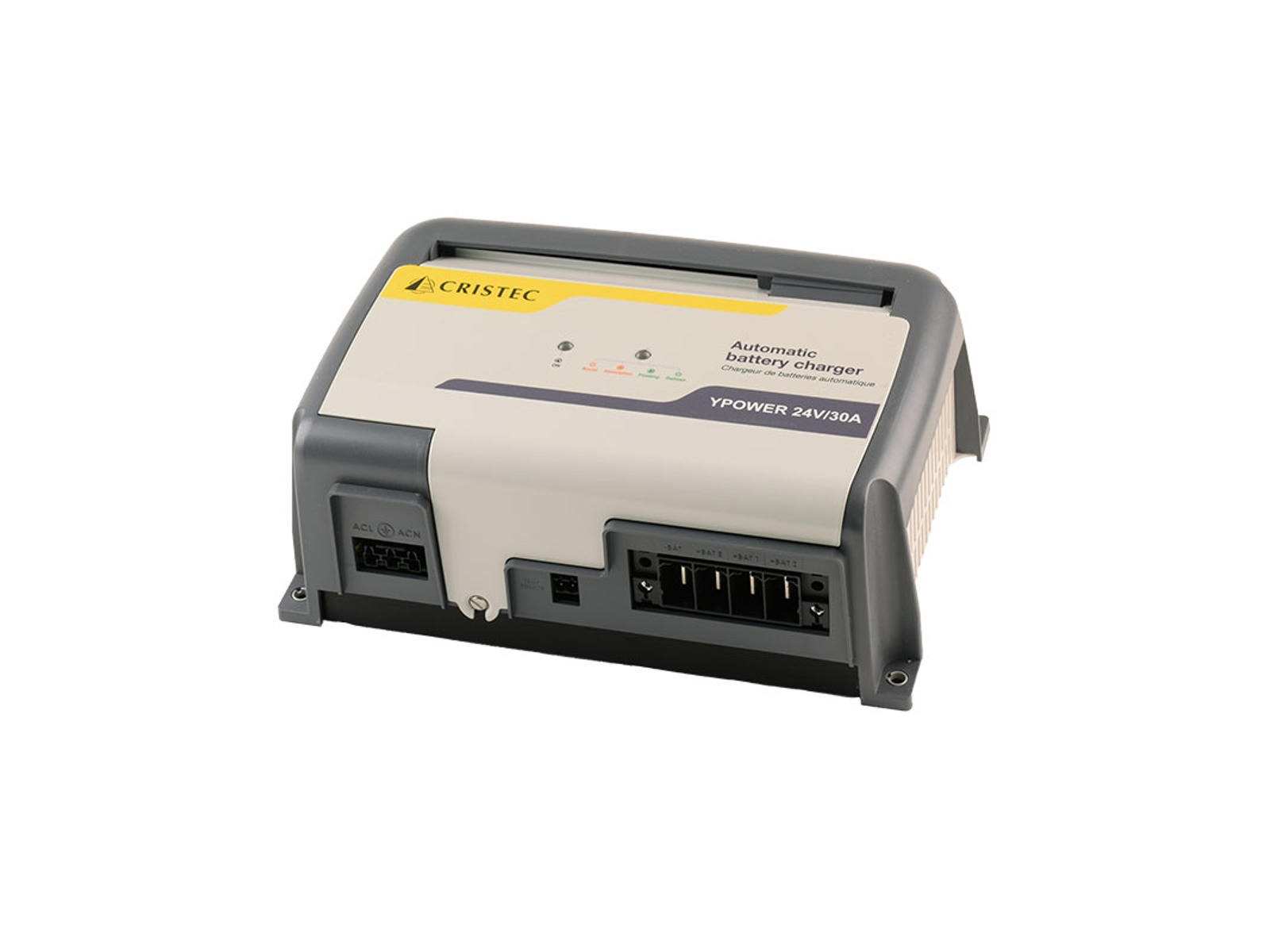 Batterilader med blæser. 30A. 3 udgange. 1 alarmudgang.