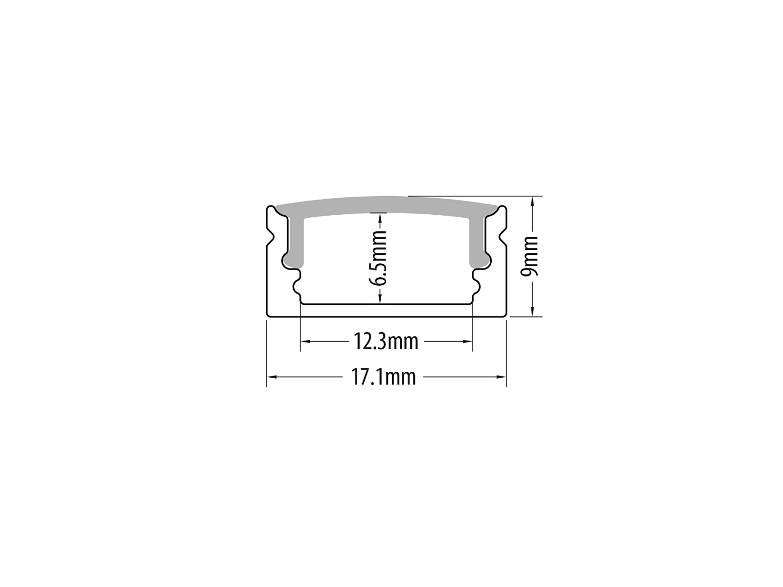 Aluminiumsprofil 12 mm til LED strip. 2 m. inkl. opal cover. 2 clips og endestykker
