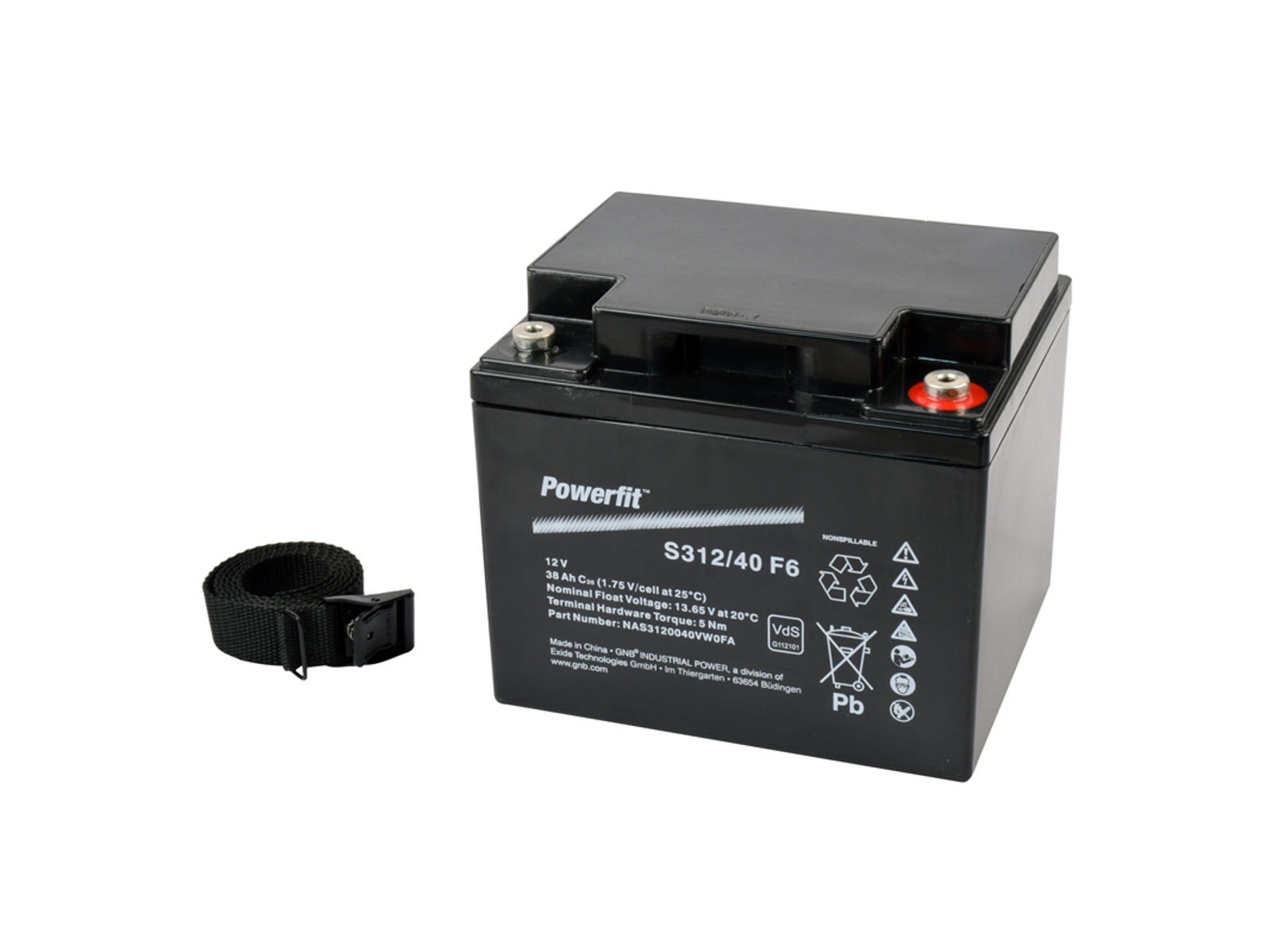 Gastæt. 12V. 50A batteri. 12/24V.